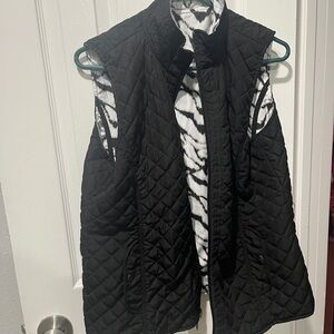 Reversible Black Quilted Vest with Zebra Print Lining
